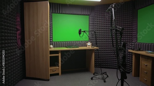 modern office interior with green screen