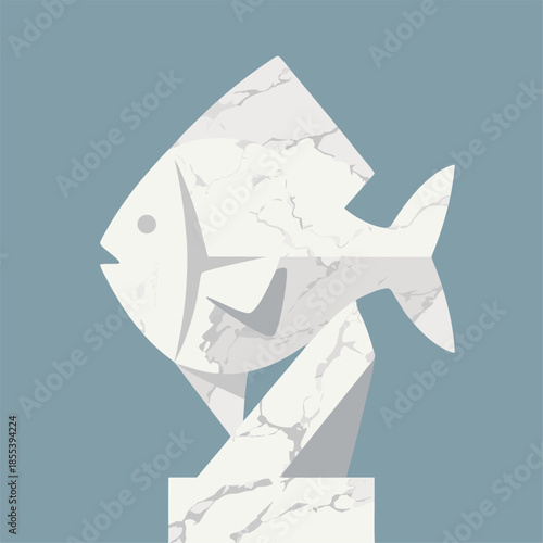Minimalist White Fish Sculpture on Pedestal.