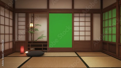 japanese traditional japanese garden with green screen