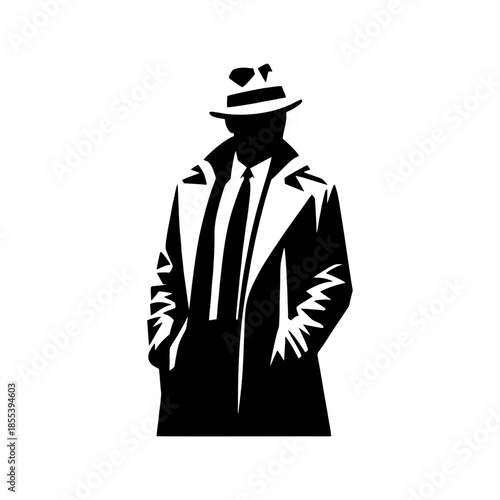 simple vector of police detective spy silhouette hat suit