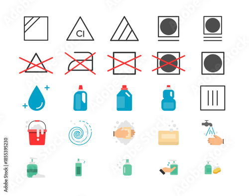 Washing icons set. Solid vector icons. Flat illustration concept.