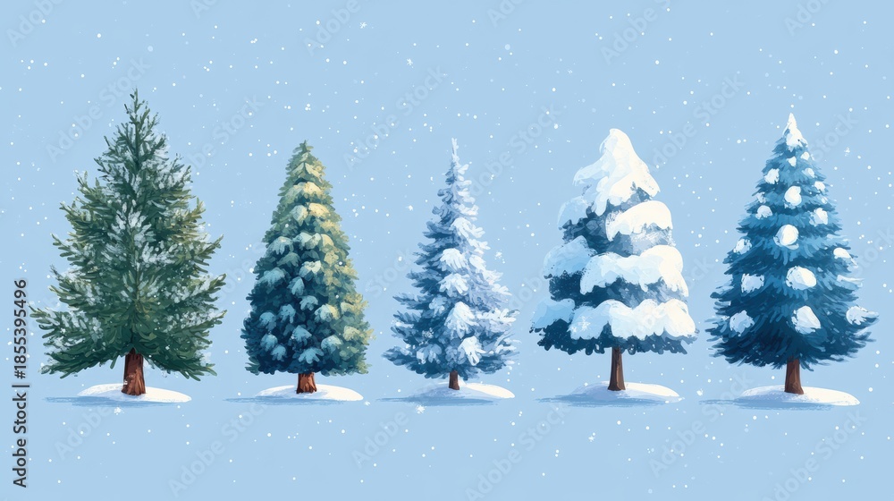Obraz premium Pine tree with white snowdrift,snowflakes,snow land,mock up for product placement,Happy New Year,Celebrate party,Xmas Poster,web banner,festive.