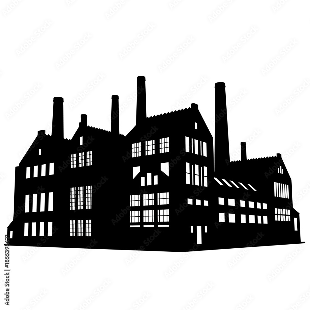 Fototapeta premium A silhouetted industrial complex with multiple smokestacks and building structures