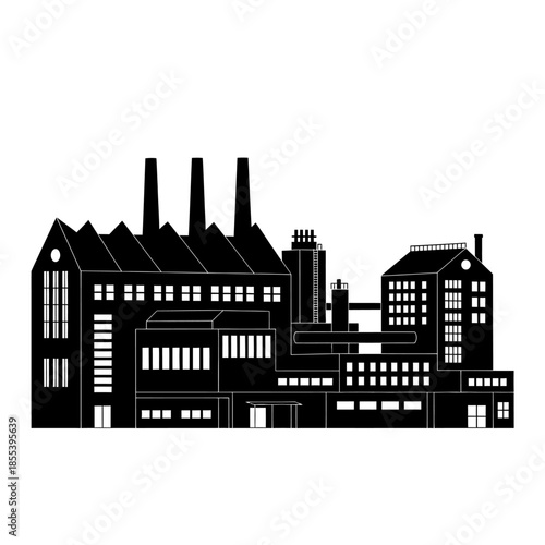 A silhouetted industrial complex with multiple smokestacks releasing plumes of smoke