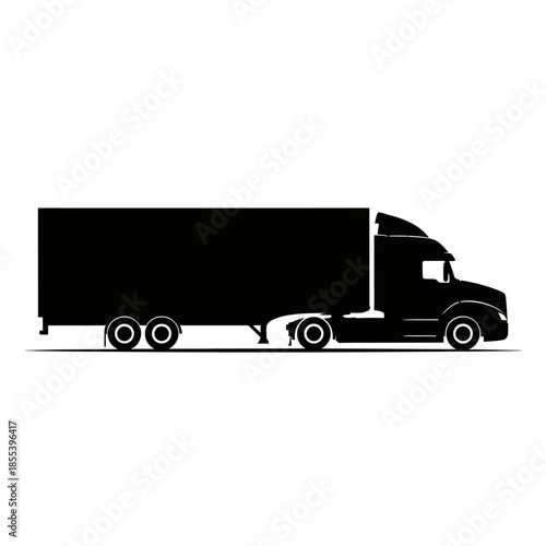 Silhouette of a large semi truck with a trailer side view illustration