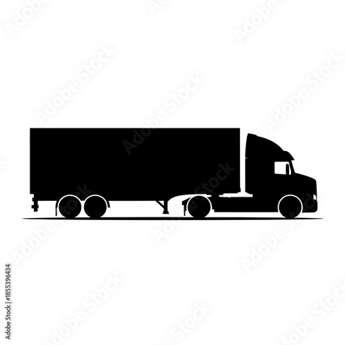 A black silhouette of a large semi truck with a trailer is displayed