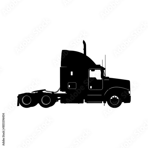 A black silhouette of a semi truck with a classic cab design