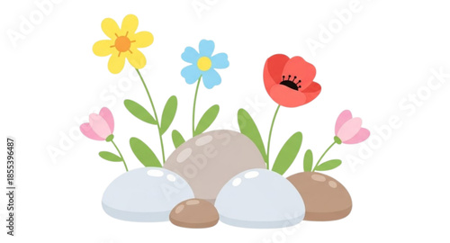 Vector illustration of flowers and stones