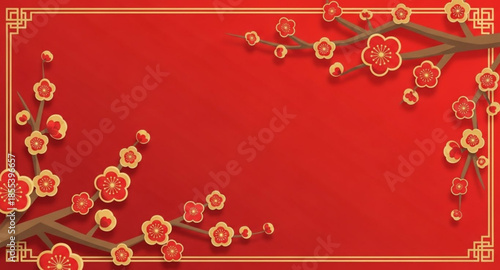 Red background with flowers