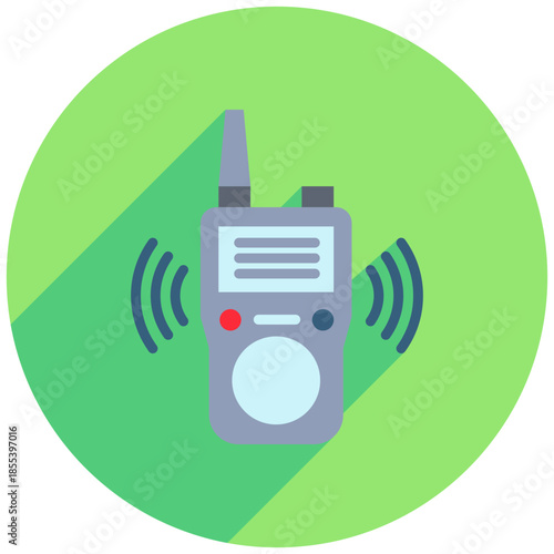 Walkie Talkie Rounded Flat Color Icon Mini Illustration, Use For Modern Concept, Print, Ui, Ux Kit, Web And App Development. Vector Related To Firefighter, Rescue And More