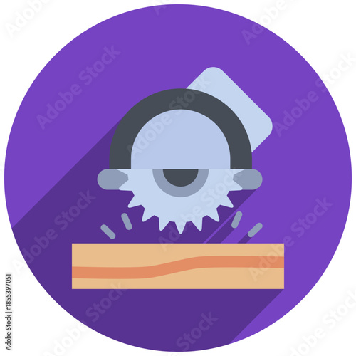 Saw Rounded Flat Color Icon Mini Illustration, Use For Modern Concept, Print, Ui, Ux Kit, Web And App Development. Vector Related To Firefighter, Rescue And More