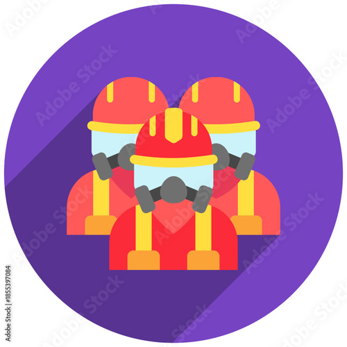 Fire Brigade Rounded Flat Color Icon Mini Illustration, Use For Modern Concept, Print, Ui, Ux Kit, Web And App Development. Vector Related To Firefighter, Rescue And More