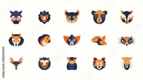 Collection of Cartoon Animal Faces and Heads.