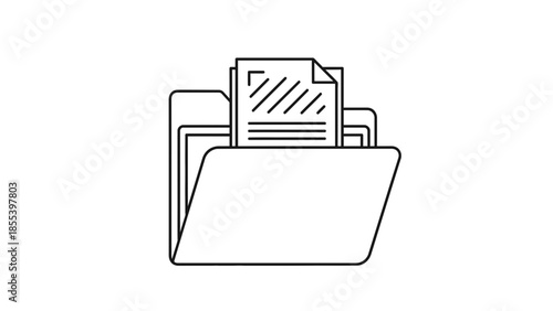 Modern vector line art icon of an open folder filled with documents, symbolizing efficient data organization, business administration, and digital file management