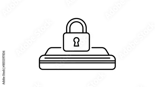 Minimalist icon padlock on documents, symbolizing secure data protection, restricted access, and privacy for confidential information