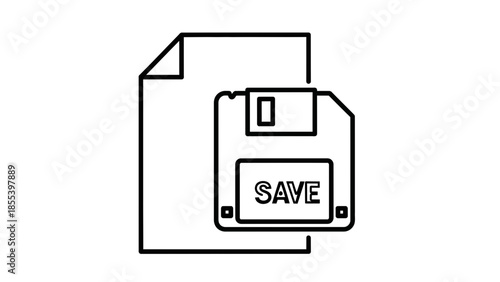Digital document storage and data saving icon with save symbol on floppy disk