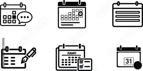 calendar icons with various symbols and markings on a transparent background