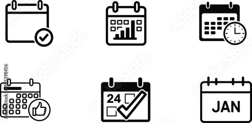 calendar icons with various symbols and markings on transparent background