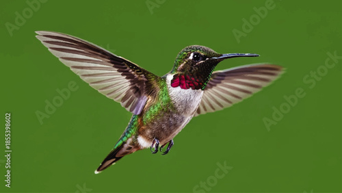 Hummingbird in Mid Flight with Spread Wings.