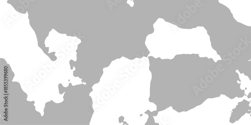 A 3d isolated vector illustration of a world map continent shape featuring the geography and country borders of Europe, North America, and North Korea as a white silhouette on a flat background