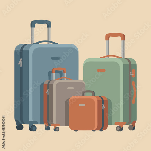 Set of four suitcases for travel.