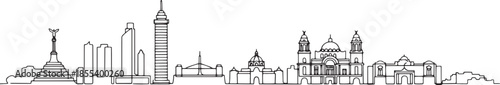 Mexico City skyline continuous black single line art illustration isolated