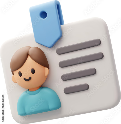 3D Vector ID Card Profile Icon, Identity, Employee, Business, HR systems, office management concept.