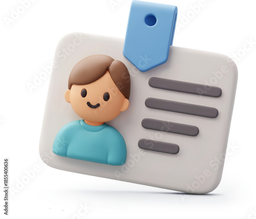 3D Vector ID Card Profile Icon, Identity, Employee, Business, HR systems, office management concept.