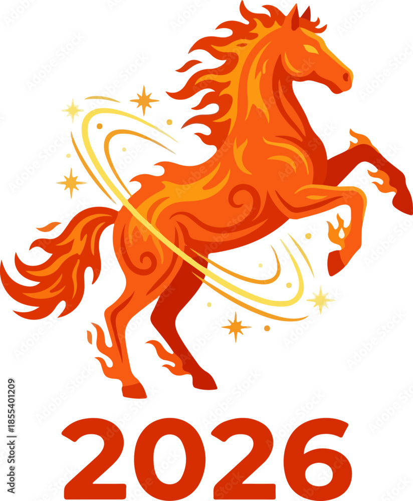 Fototapeta premium Fiery Horse 2026 Chinese Zodiac Year Animal Mascot, Illustration