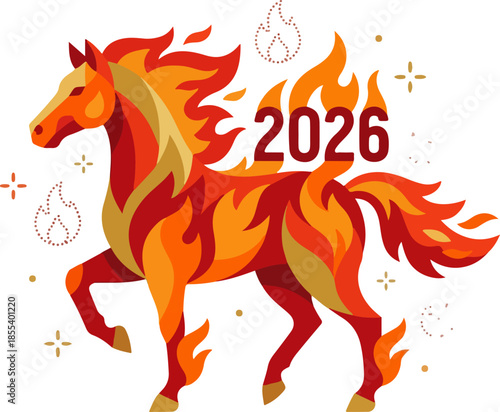 Fiery Horse 2026 Chinese Zodiac Year Vector Illustration