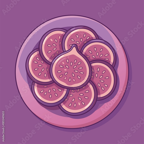 Sliced Fresh Figs on a Purple Plate.