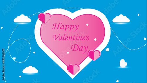 A vibrant valentine s day card with hearts and fluffy white clouds