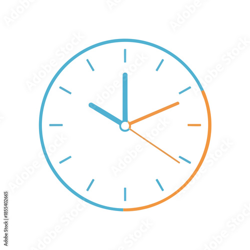 A simplistic illustration of a clock face indicating the time on a white background