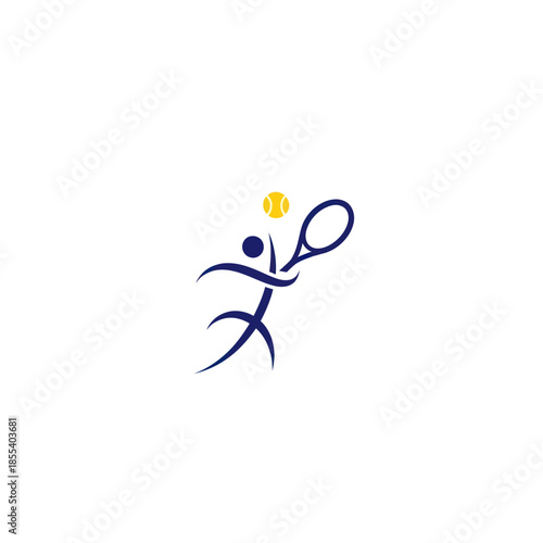 Stylized Tennis Player Serving with Ball and Racket Illustration.