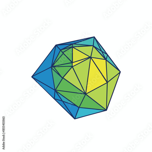 Geometric 3D shape with triangular facets, gradient colors, and dark lines
