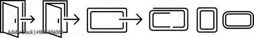 Set of Door Entry Exit and Navigation Transition Line Icons Showing Flow Process for User Interface Design and Business Website Application