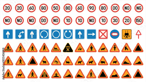 Comprehensive Collection of International Road Signage and Symbols for Traffic and Safety Guidance