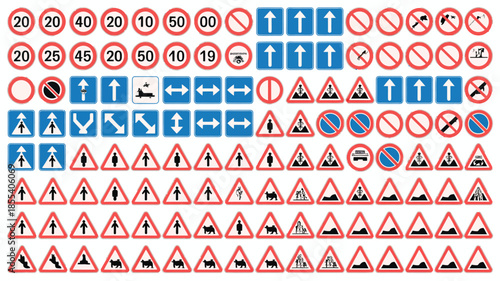 Extensive Collection of Various European Road and Traffic Signs Displayed