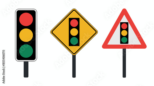 Three Traffic Light Signs: Standard, Warning, and Regulatory Symbols for Road Safety