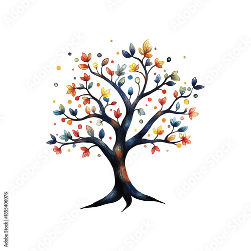 magical tree hand drawn vector illustration