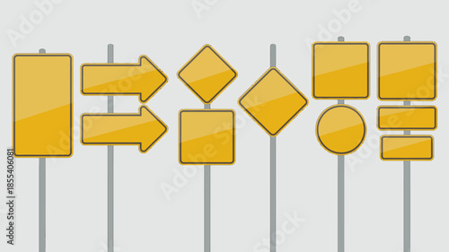 Collection of Yellow Road Signs in Various Shapes and Directions
