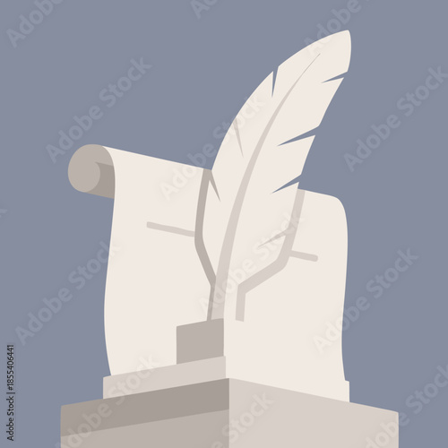 Vintage Quill Pen and Scroll on Pedestal.