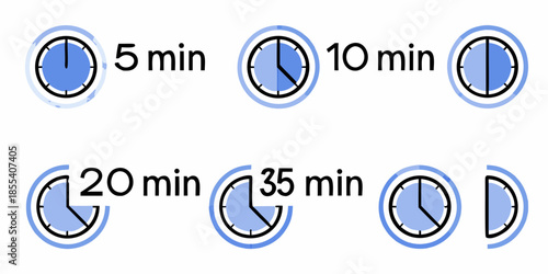 Several circular timer icons displaying different time intervals in minutes