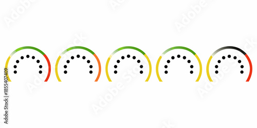 Colorful arc shapes with dotted patterns arranged in a horizontal line