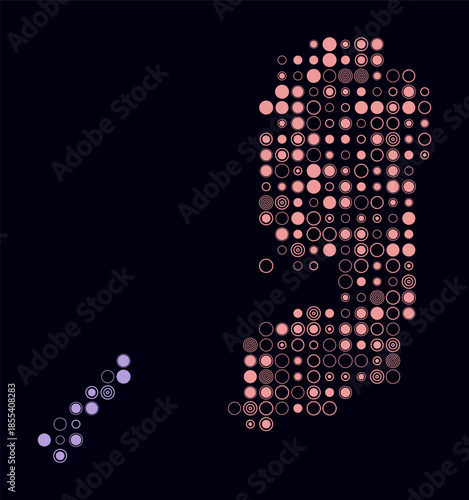 Palestine, shape of the country build of colored cells. Digital style map of the Palestine on dark background. Large size circle blocks. Modern vector illustration.