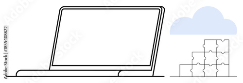 Cloud computing concept. Cloud computing ed by a laptop, cloud icon, and puzzle pieces. Cloud computing enabling integration, scalability, and problem-solving. For digital tech, software development