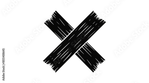 Black Cross Mark in Grunge Style with Rough Texture and White Background for Warning Sign
