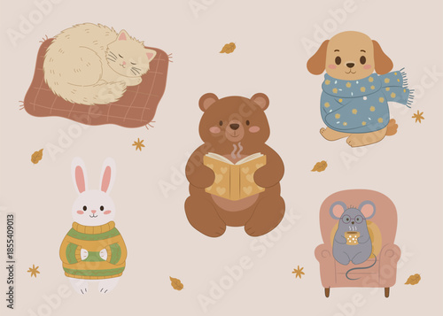 Cute Animal Clipart Set in Soft Cartoon Style