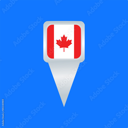 Canada Flag Location Pin Icon. Glossy Map Pointer Vector Illustration. Ideal for travel apps, navigation maps, geographic markers, tourism projects