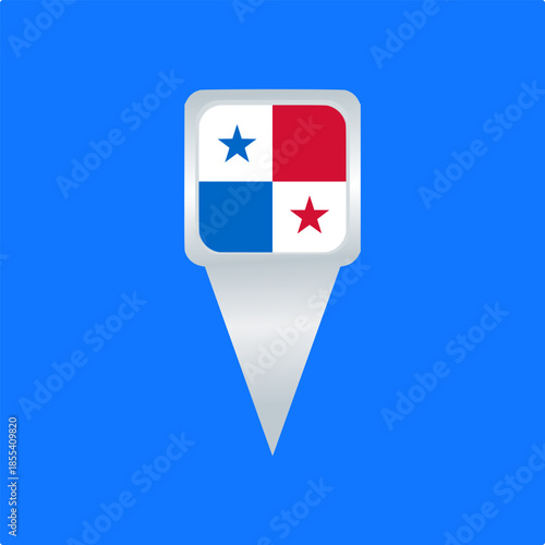 Panama Flag Location Pin Icon. Glossy Map Pointer Vector Illustration. Ideal for travel apps, navigation maps, geographic markers, tourism projects